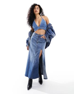 Bardot Denim Maxi Skirt With Split In Blue - Part Of A Set