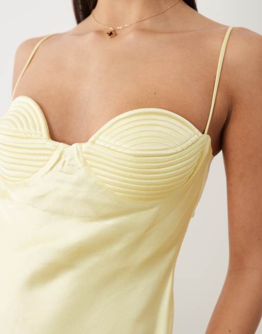 Bardot - Devi - Robe caraco longue en satin à bonnets préformés et dos ouvert - Citron, 3 de 4