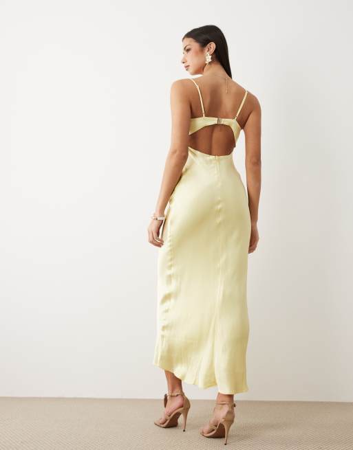 Bardot - Devi - Robe caraco longue en satin à bonnets préformés et dos ouvert - Citron, 4 de 4