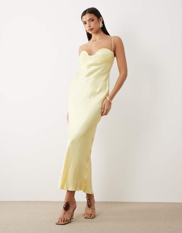 lemon formal dress Bardot Devi satin cup detail open back cami maxi in فستان أنيق