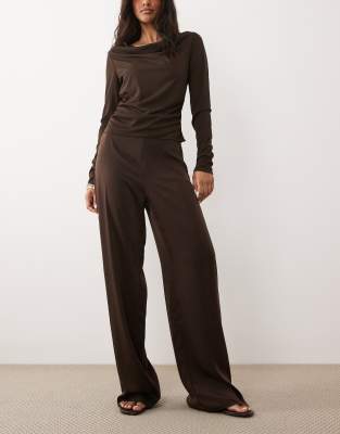 Bardot Devin Mid Rise Satin Pants In Brown