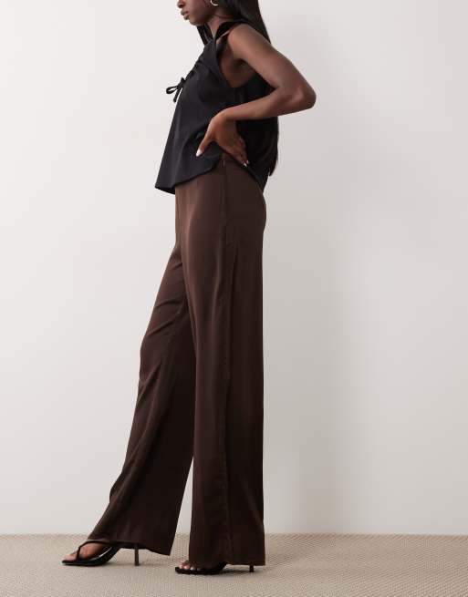 Bardot Devin mid rise satin trousers in dark chocolate , 2 of 5