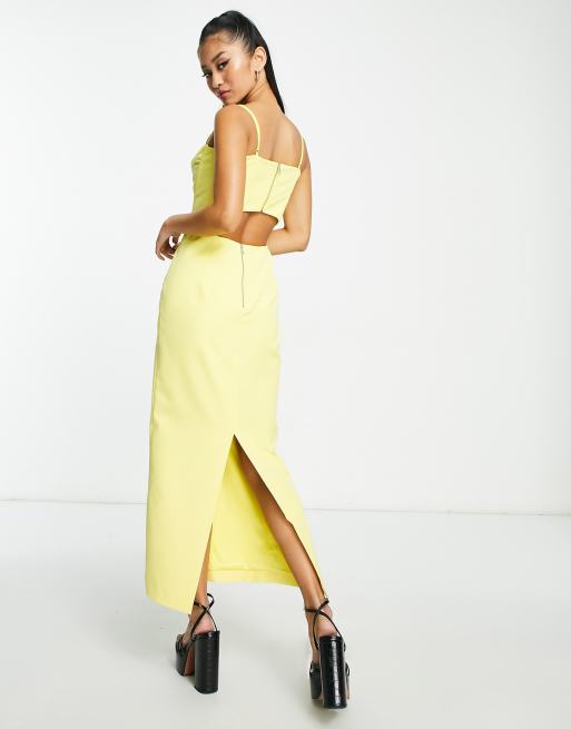 Bardot drape woven corset midaxi dress in lemon