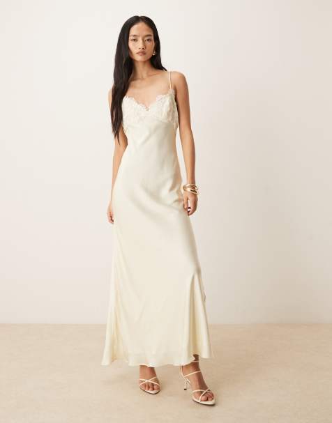 Bardot Elisan lace bust detail satin maxi dress in ivory