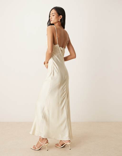 Bardot Elisan lace bust detail satin maxi dress in ivory, 3 of 4