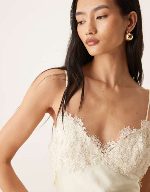 Bardot Elisan lace bust detail satin maxi dress in ivory, 4 of 4