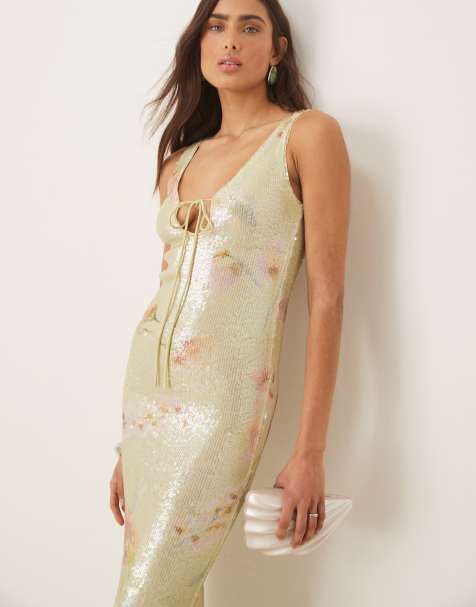 Bardot Eloda sequin midi dress in green floral