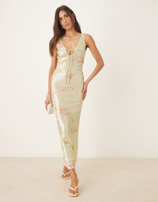 Bardot Eloda sequin midi dress in green floral