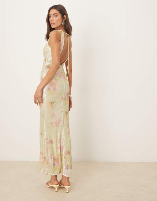 Bardot Eloda sequin midi dress in green floral
