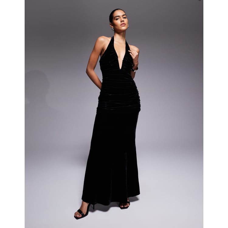 halter neck cutout dress Black Halter Neck Twist Front Dress - High Slit main image 0