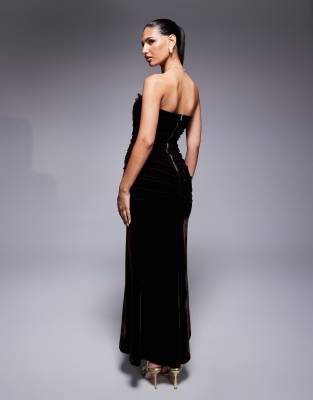 Bardot Elvira Velvet Plunge Maxi Dress In Brown