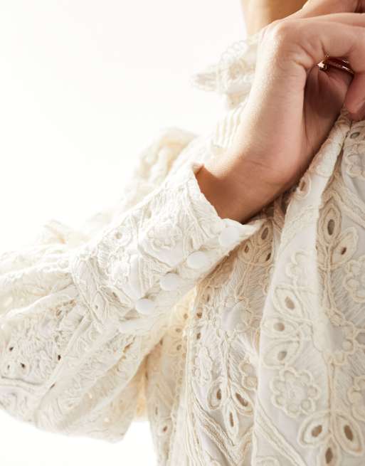 Bardot embroided long sleeve mini dress in white | ASOS