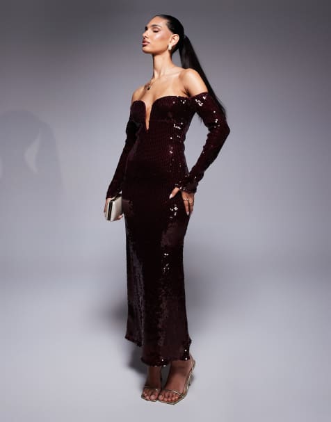 Bardot Emmeline sequin midi dress in wine - view 1