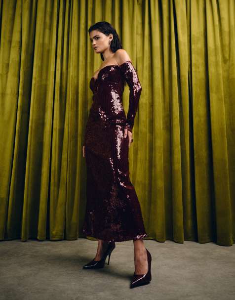 Bardot Emmeline sequin midi dress in wine