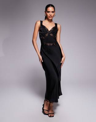 Bardot Emory Matt Satin Embellished Insert Midaxi Dress In Black