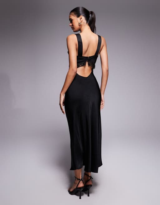 Bardot - Emory - Vestito nero in raso opaco con inserto decorato e gonna al polpaccio, 3 di 4