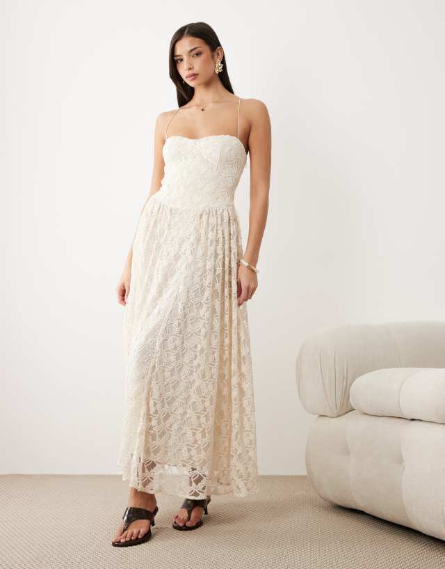 light beige maxi dress Bardot Estie broderie in 102 waist 80