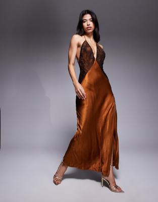 Bardot - Estrella - Robe longue dos nu - Caramel-Marron