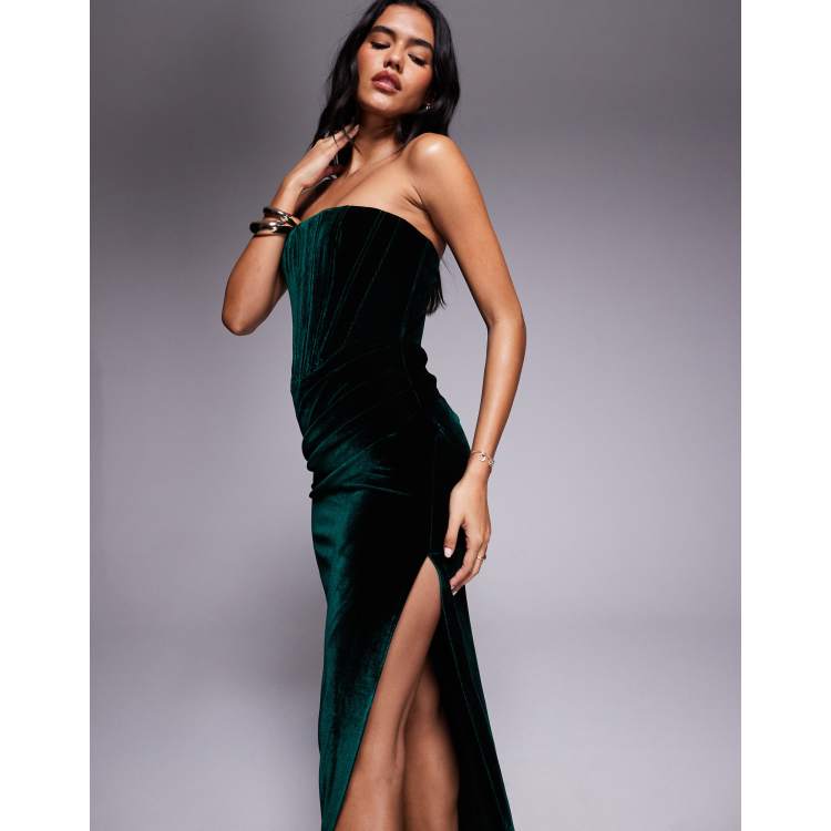 Green Dress What Color Shoes Bardot Everlasting Velour Midi Dress In Emerald  Green ASOS