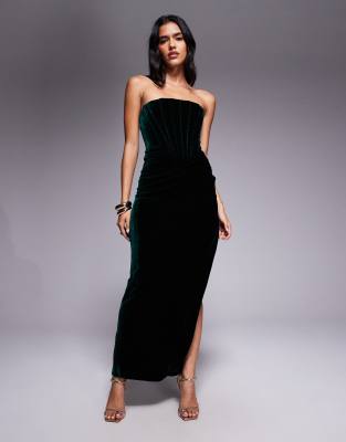 Bardot Everlasting velour midi dress in emerald green | ASOS