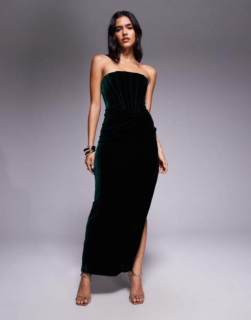 Bardot - Everlasting - Vestito midi in velour verde smeraldo, 4 di 4