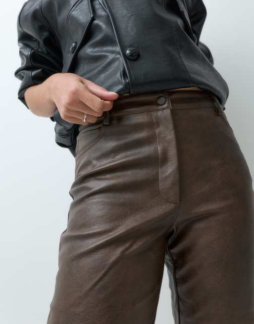 Bardot faux leather high rise pants in chocolate, 4 of 5