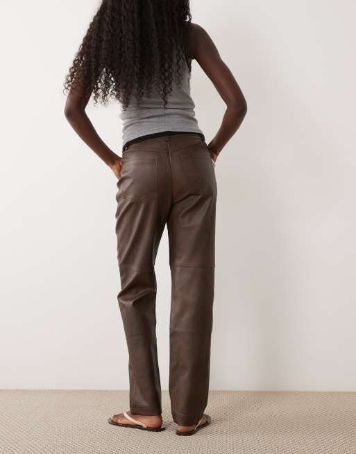 Bardot faux leather high waisted pants in chocolate, 2 of 5