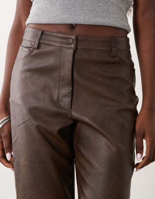 Bardot faux leather high waisted pants in chocolate, 4 of 5