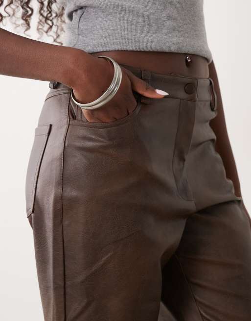 Bardot faux leather high waisted trousers in chocolate, 5 of 5