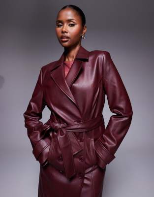 Bardot Faux Leather Longline Coat In Red
