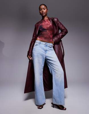 Bardot Faux Leather Longline Coat In Red