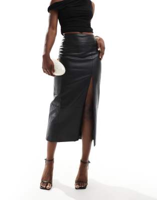 Bardot Bardot faux leather midi skirt in black
