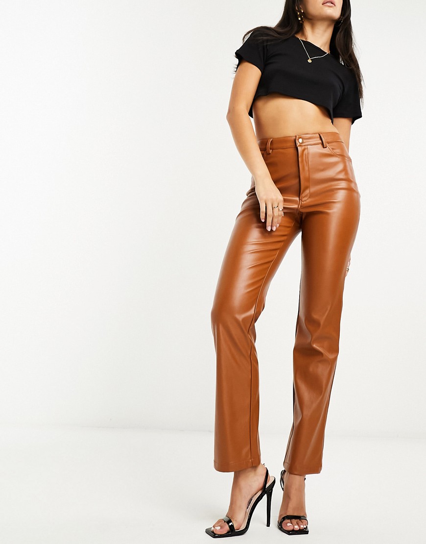 Shop Bardot Pu Pants In Tan-brown
