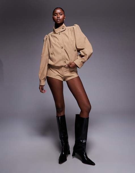 Bardot faux-suede high neck balloon sleeve jacket in soft beige (Part of a set) - view 1