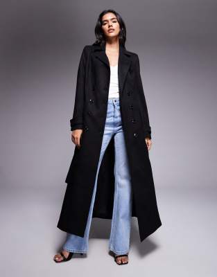 Bardot Faux Suede Longline Coat In Black