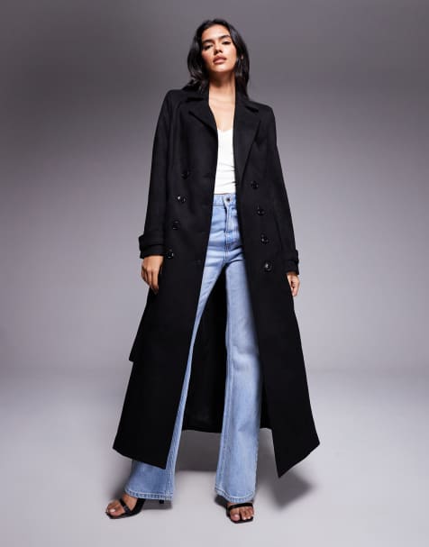 Bardot faux suede longline coat in black - view 1