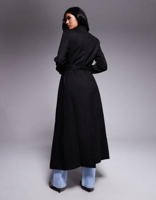Bardot Faux Suede Longline Coat In Black