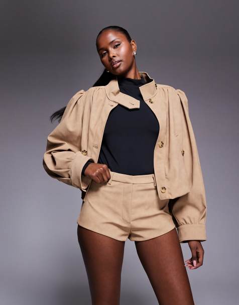 Bardot faux suede short co-ord in soft beige - view 1