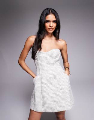 Bardot Florine Boucle Strapless Tailored Mini Dress In White
