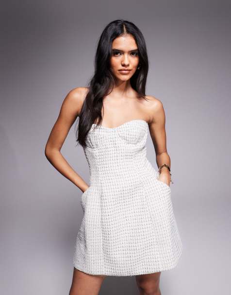 Bardot Florine boucle strapless tailored mini dress in white