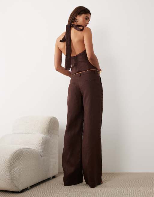 Bardot Geordy hipster linen pants in chocolate - part of a set, 2 of 5