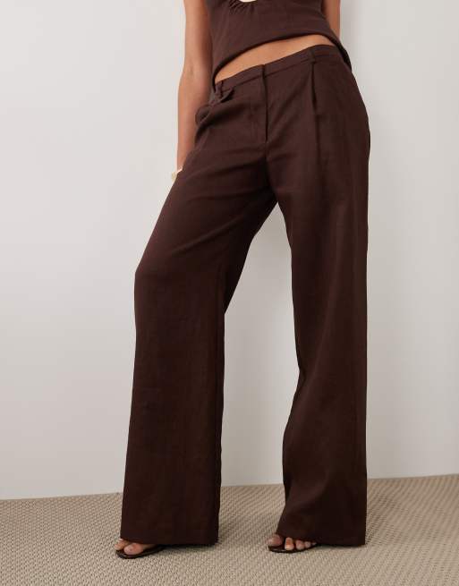 Bardot Geordy hipster linen pants in chocolate - part of a set, 4 of 5