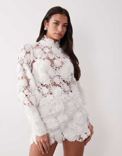 Bardot Georgia lace top co-ord in ivory - view 1