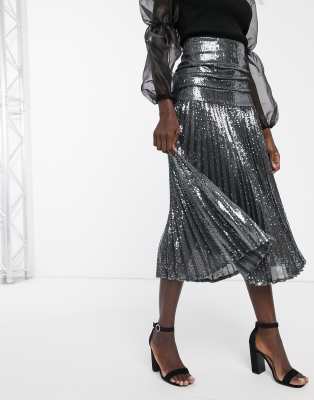 Bardot  Maxi-Faltenrock in Stahlgrau Grau