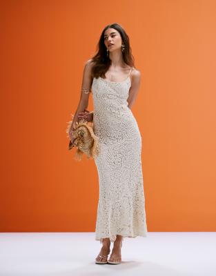 Bardot - Häkel-Maxikleid in Beige-Neutral