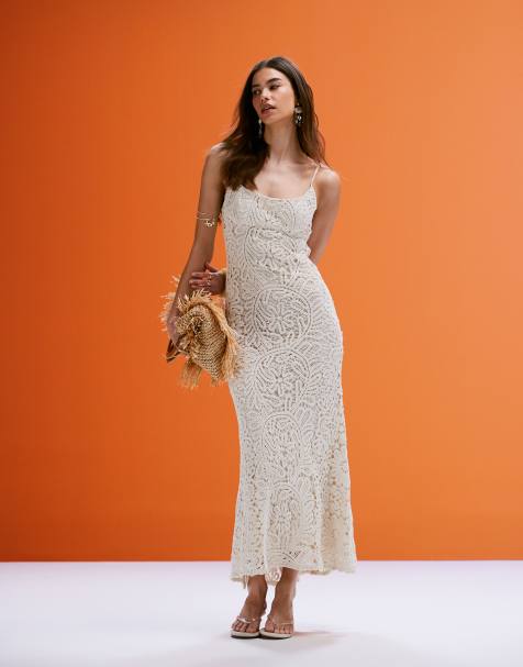 Bardot – Häkel-Maxikleid in Beige - view 1