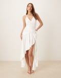 [Bardot] Bardot halter neck asymmetric midaxi dress in white 10 Orchid White