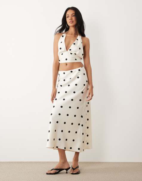 Bardot halter top and midi skirt co-ord in polka dot print - view 1