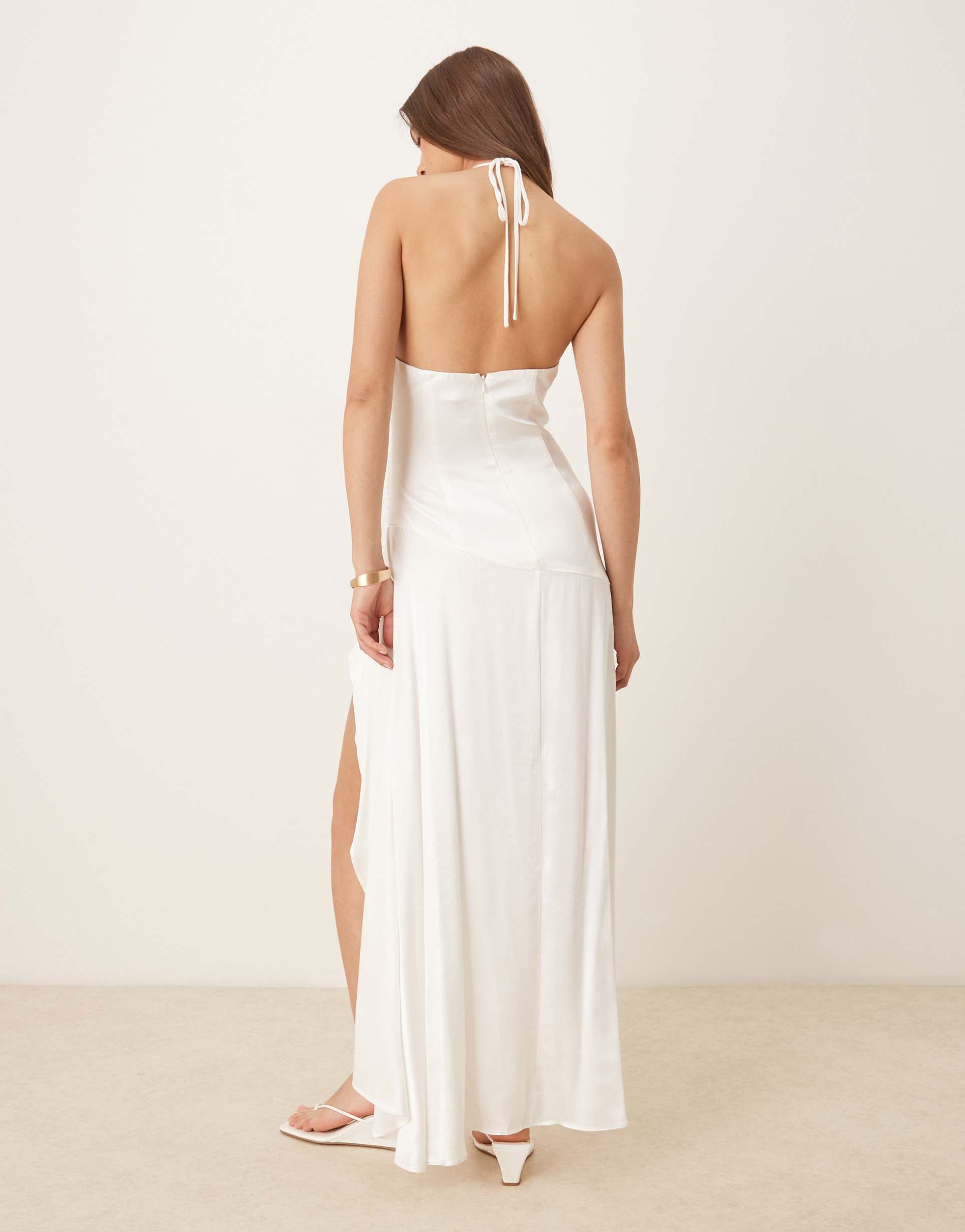bardot halterneck asymmetric midaxi dress in white