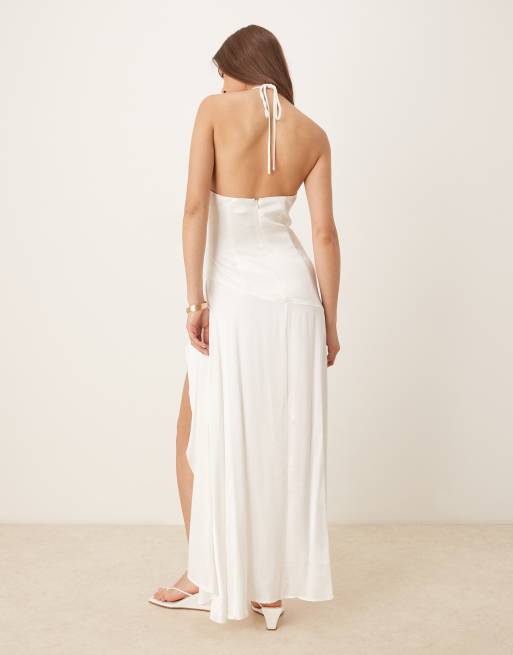 asymmetric cut-out halterneck midaxi dress Storie Halterneck Split Hem Midaxi Dress in Black